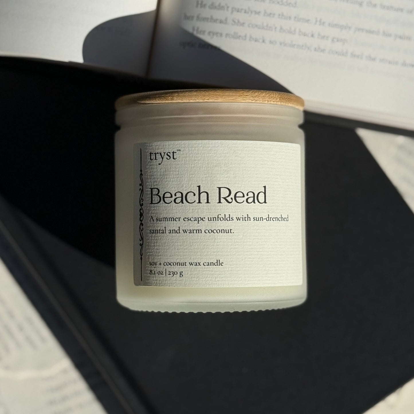 Beach Read candle by Tryst Candle House - santal and coconut book-inspired candle for summer romance readers.