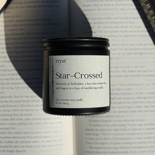 Star-Crossed candle by Tryst Candle House - vanilla and smoke book-inspired candle for romance readers.